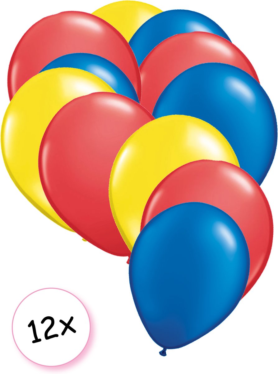 Ballonnen Geel, Rood & Blauw 12 stuks 27 cm